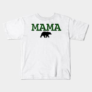 Mama Bear Green Plaid Kids T-Shirt